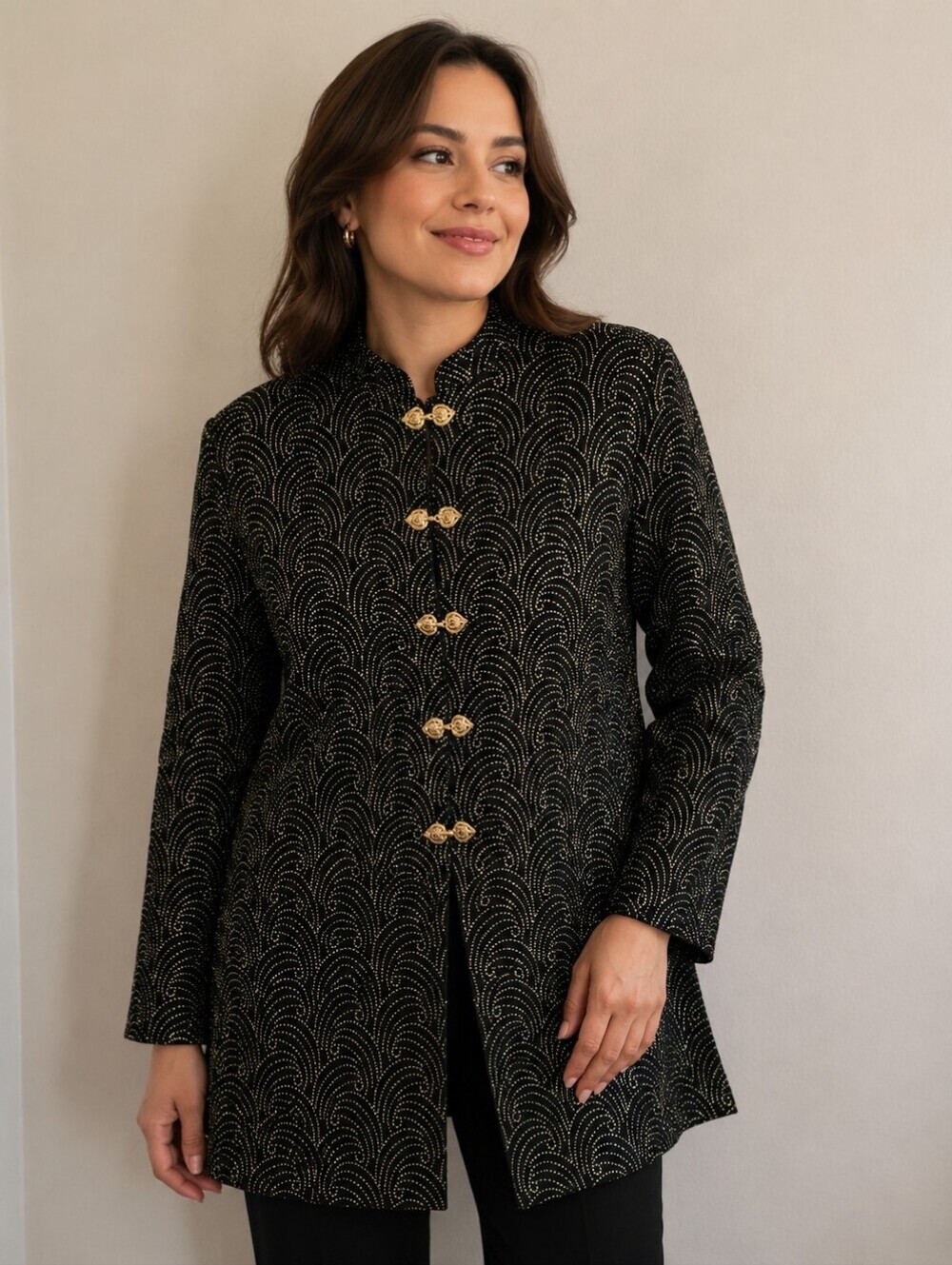Vintage MSK Women Velvet Jacket  Black / Gold Glitters & Statement Buttons 3X